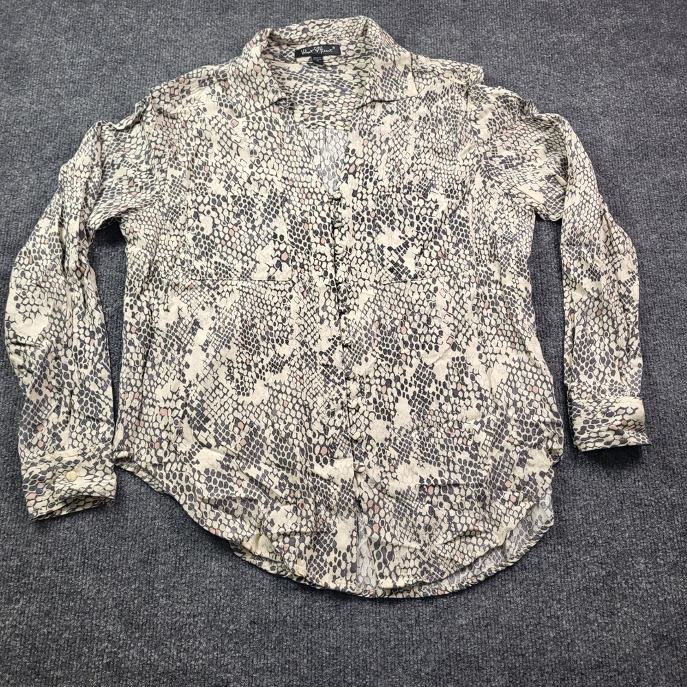 Velvet Heart Womens Small Snakeskin Print Button Upโ Long Sleeve Blouse Neutral